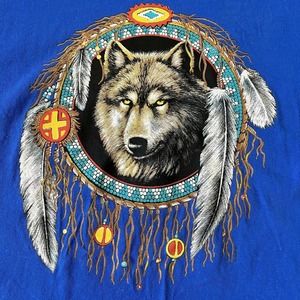 Native American Dream Catcher Wolf Shirt XL Blue